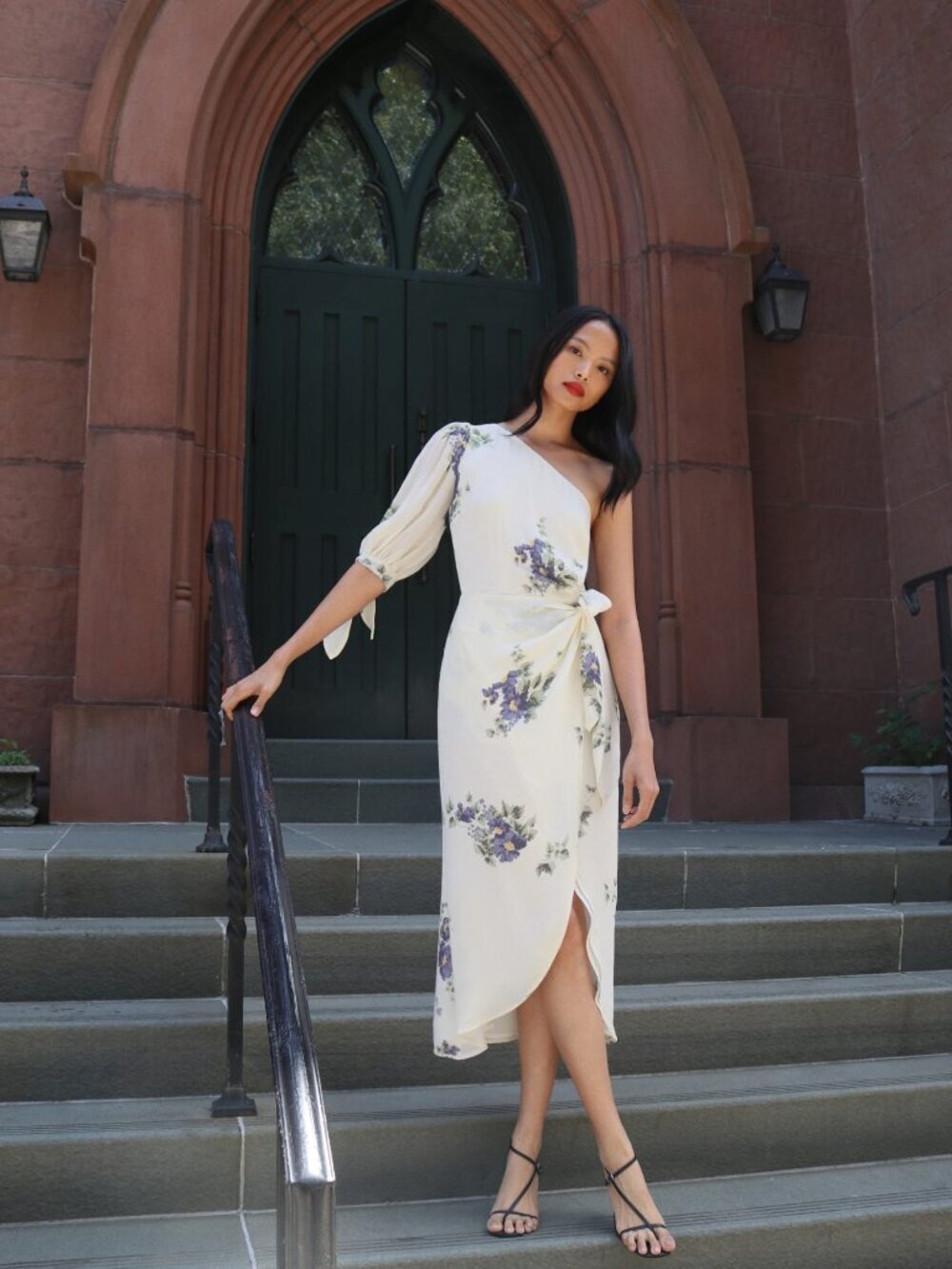 Reformation Rainey Macadamia Floral One Shoulder Midi Dress